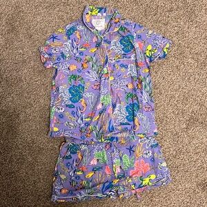 Printfresh short sleeve pajamas set - size medium - purple sea life